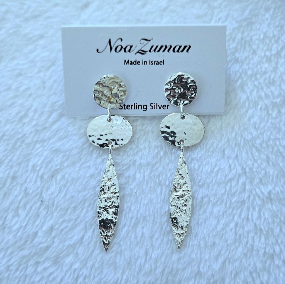 Noa Zuman Silver🤍 Hammered🔨 Geometric📐 Dangle Earrings - Picture 8 of 15